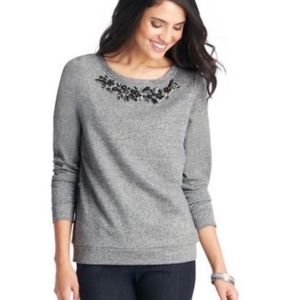 Gray Embellished Crew Neck Sweatshirt